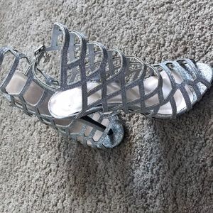 Sheik silver glitter caged heels